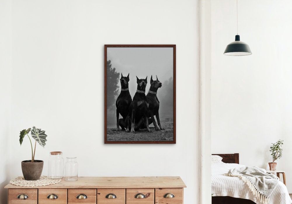 Black and White Doberman Luxury Fashion Print DIGITAL DOWNLOAD Art Print, Fashion Dog Print, Doberman Gun Poster, Black White Fashion Poster