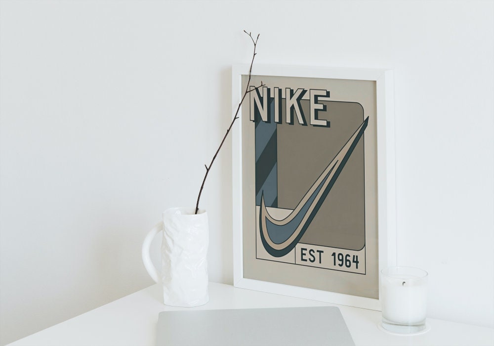 Vintage 1964 Retro Poster Beige & Blue DIGITAL ART PRINT, Hypebeast Printable Wall Art, Trendy Poster, Aesthetic sneaker poster, just do it