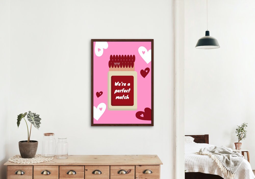 Valentines Day Printable Wall Art You Are a Perfect Match DIGITAL ART PRINT, preppy poster, valentines day poster, y2k décor, heart poster