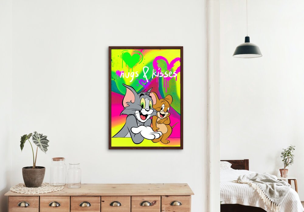 Tom and Jerry Hugs & Kisses DIGITAL ART PRINT, Pop Art Graffiti Print, Street Graffiti Wall Art, Urban art print, Hypebeast poster, neon