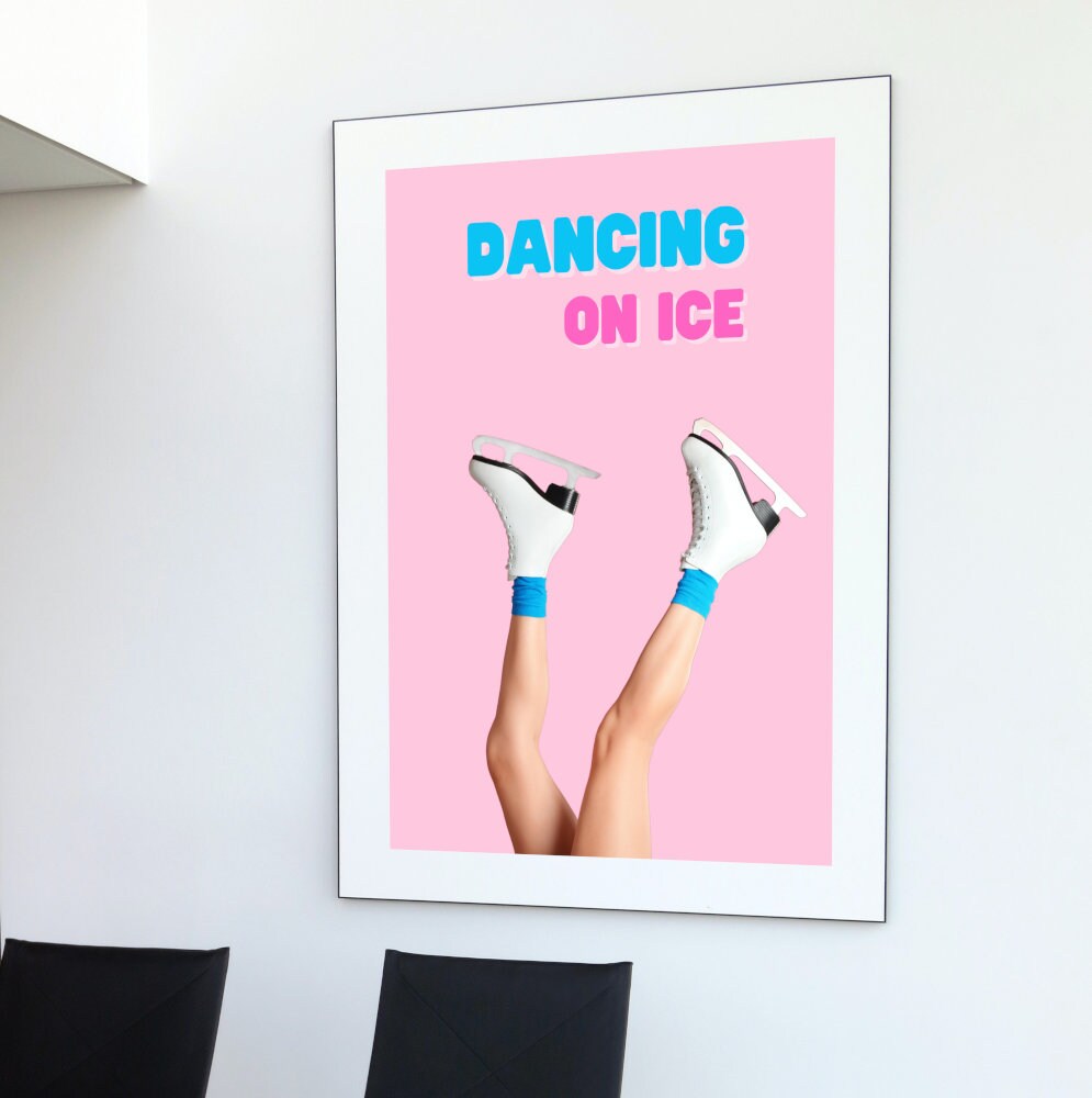 Dancing on Ice Ice Skating Poster INSTANT DOWNLOAD, one piece poster, Pink Preppy Wall Artdecor, Dorm Room Decor, Sports Academia aesthetic