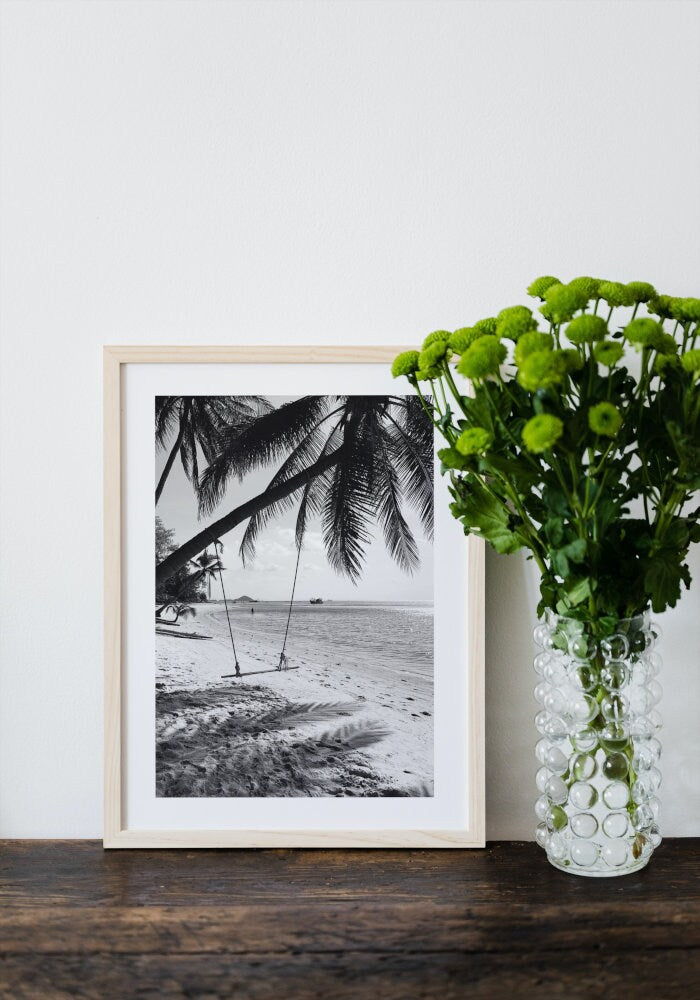 Black and White Beach Escape DIGITAL ART PRINTS, Ocean Nature Print, coastal beach wall art, black and white photography wall art, palm tree