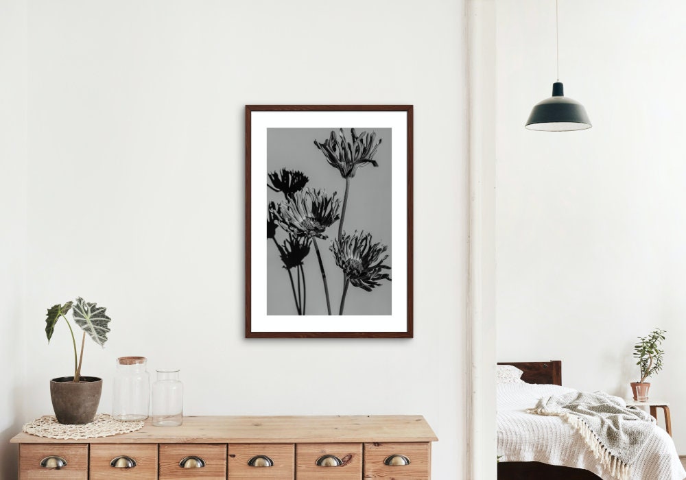 Black and White Flower Wall Art DIGITAL ART PRINT, Indie poster, black and white photography print, wildflower bouquet, monochrome wall art