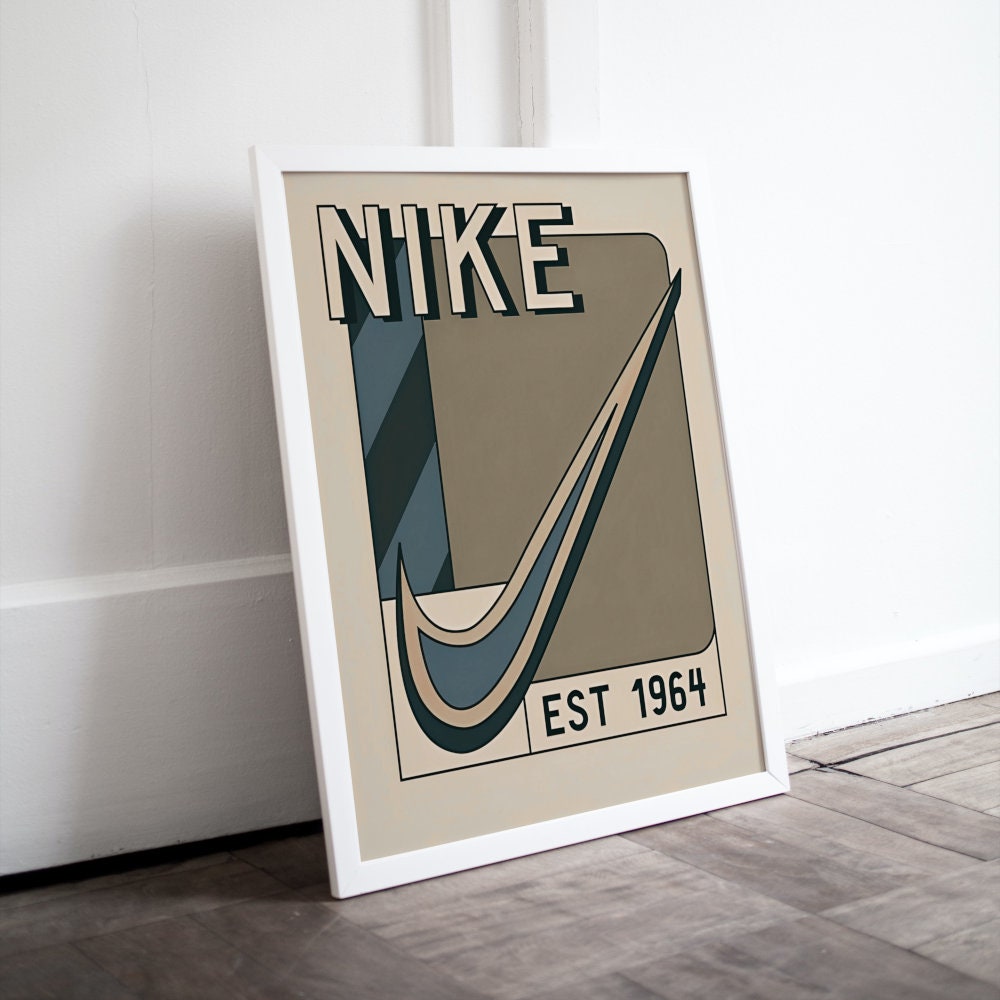 Vintage 1964 Retro Poster Beige & Blue DIGITAL ART PRINT, Hypebeast Printable Wall Art, Trendy Poster, Aesthetic sneaker poster, just do it