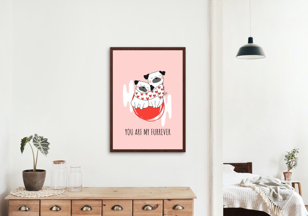 Valentines Day Printable Wall Art You Are My Furrever DIGITAL ART PRINT, preppy poster, valentines day poster, y2k décor, dog artwork, heart