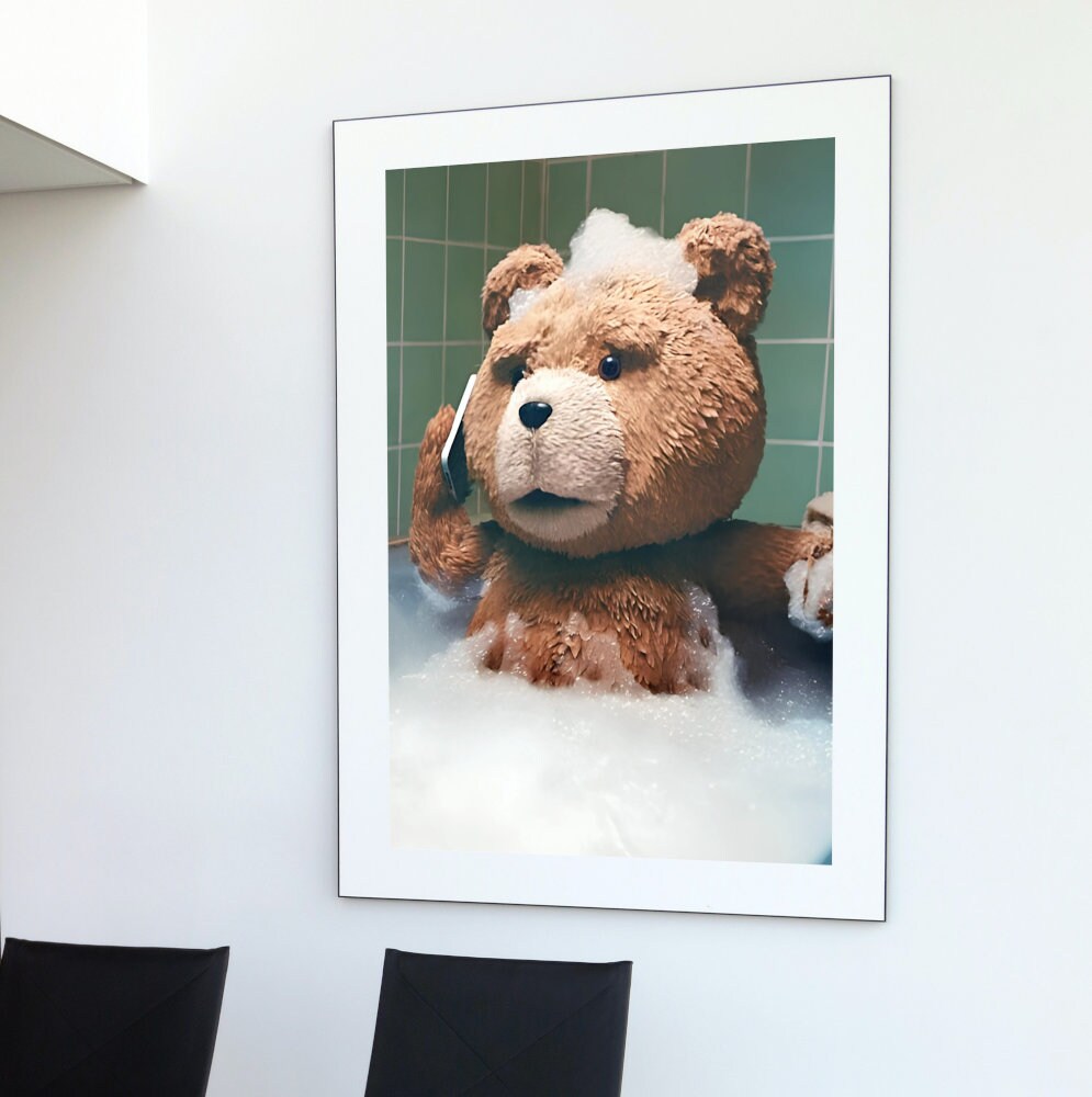 Teddy Bear in Bathtub Poster DIGITAL DOWNLOAD Art Print, Alternative Wall Art, hypebeast bear poster, avant garde decor, funny wall art