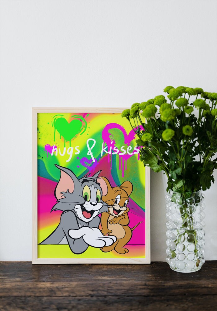 Tom and Jerry Hugs & Kisses DIGITAL ART PRINT, Pop Art Graffiti Print, Street Graffiti Wall Art, Urban art print, Hypebeast poster, neon