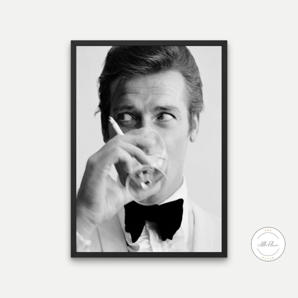 Shaken Not Stirred Black And White Movie Wall Art PRINTABLE ART, Vintage Movie Art, Hollywood Stars, Glam Decor, Luxury Fashion Wall Art, Black And White Prints - AlloFlare
