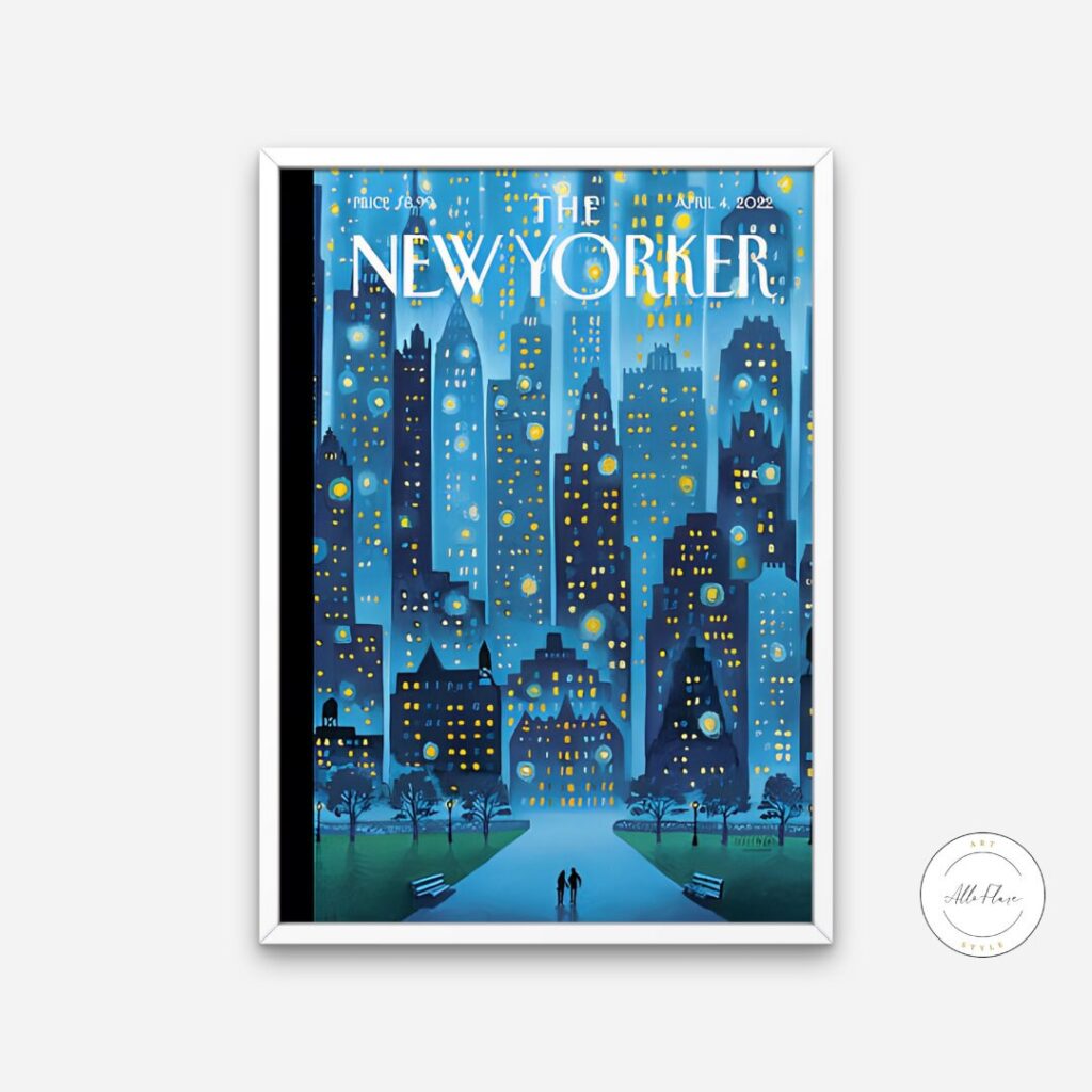 The New Yorker Starry Lights cover April 2022 edition DIGITAL ART PRINT, New Yorker Magazine Prints, New York City Poster, Blue New Yorker | Posters, Prints, & Visual Artwork | art for bedroom, art ideas for bedroom walls, art printables, bathroom wall art printables, bedroom art, bedroom pictures, bedroom wall art, bedroom wall art ideas, bedroom wall painting, Best of New Yorker, buy digital art prints online, buy digital prints online, canvas wall art for living room, City night skyline, digital art for 